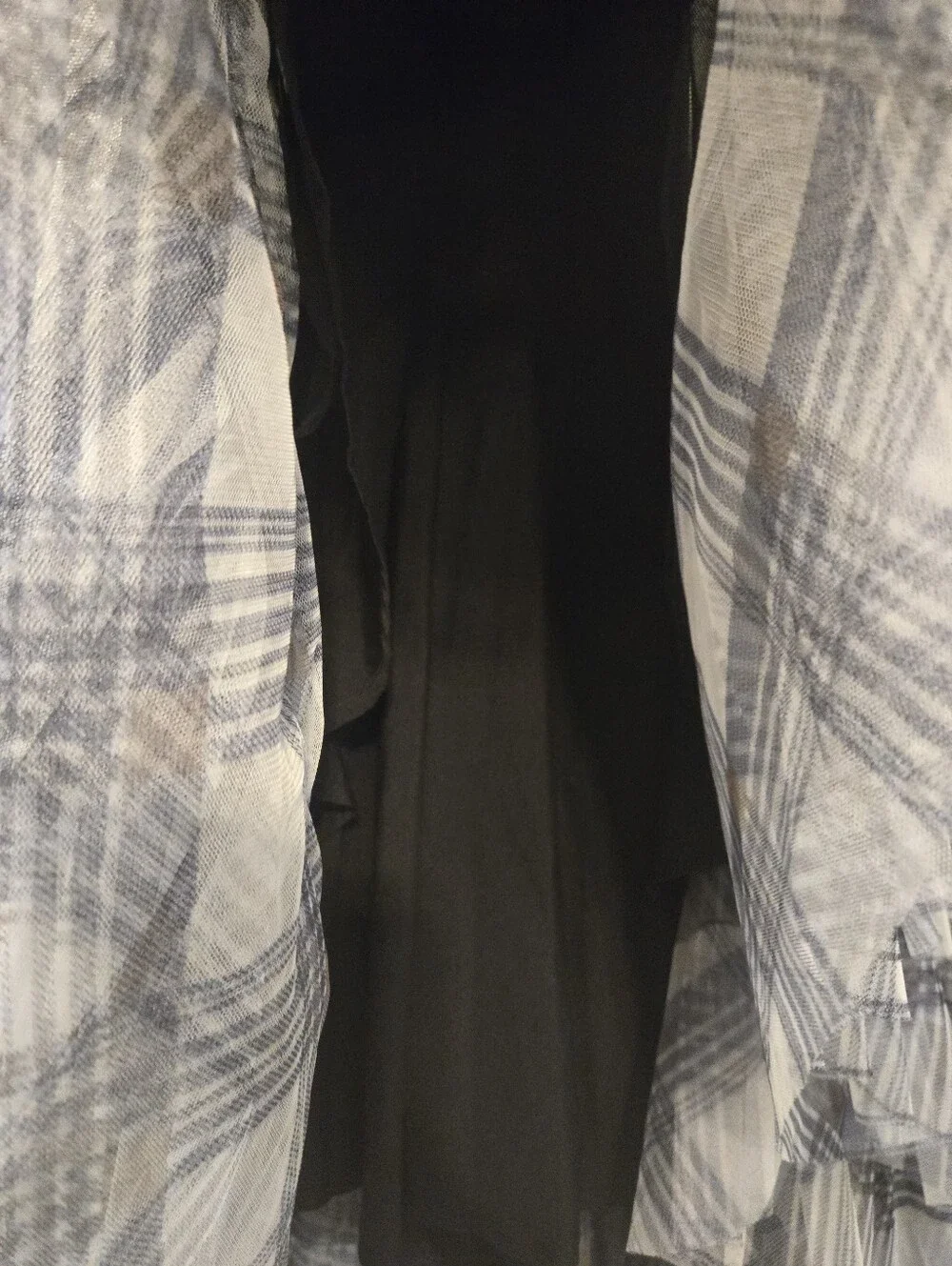 Kate Hewko Plaid High-Low Ruffle Tulle Skirt Gray Black One Size Statement - Picture 2 of 10